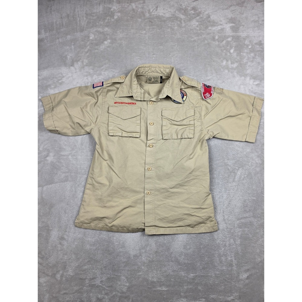 Boy Scouts of America Uniform Shirt Kids Youth L Tan Circle Ten Council Patch